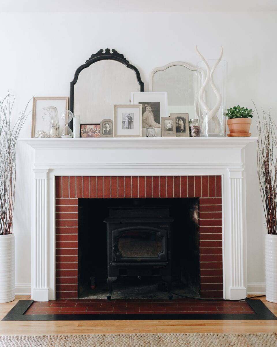 layered frames white mantel fireplace wit & delight