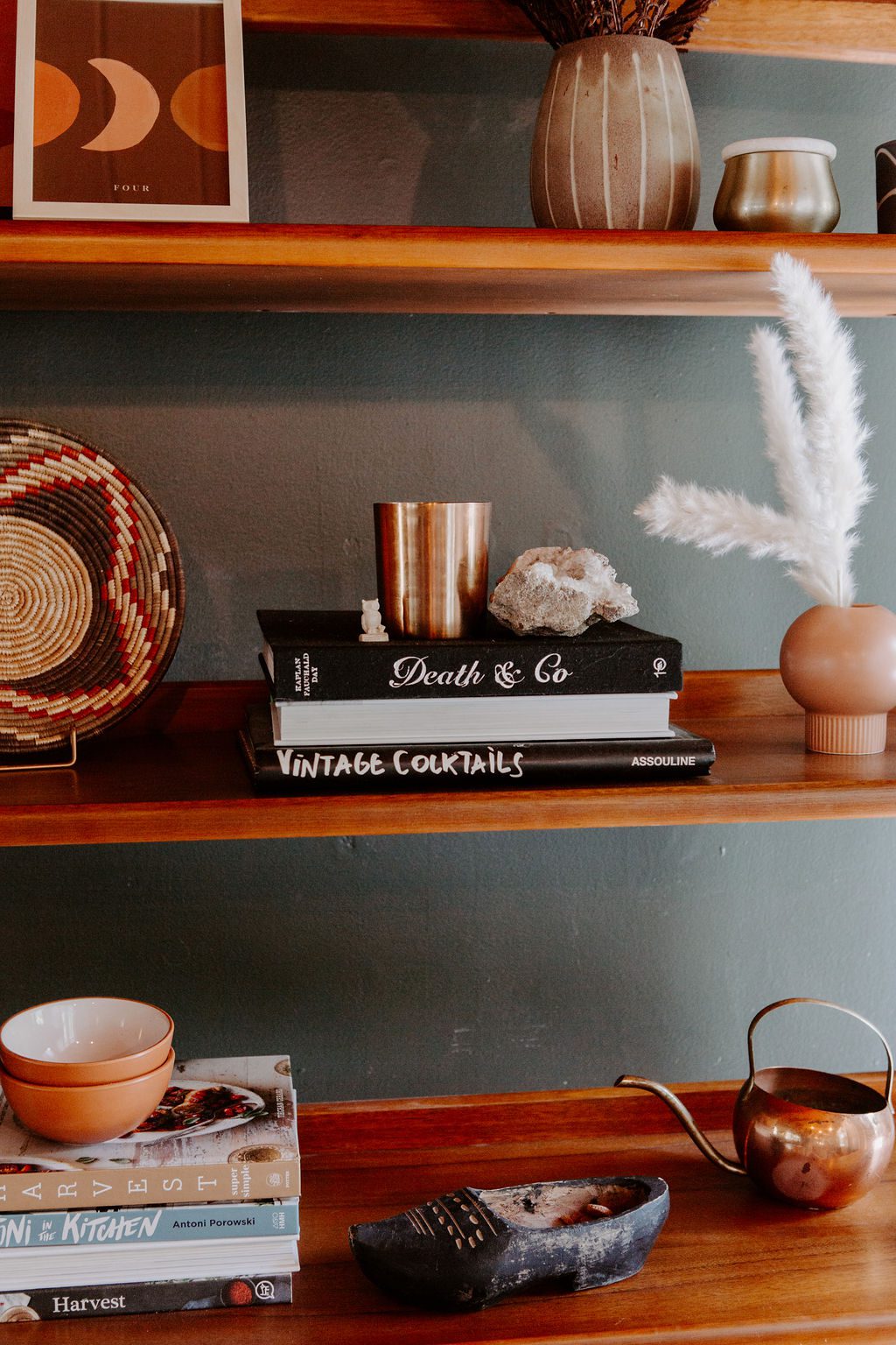 Styled wood shelves