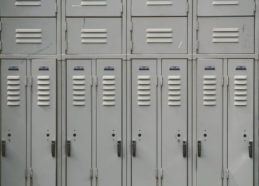 A row of high school lockers