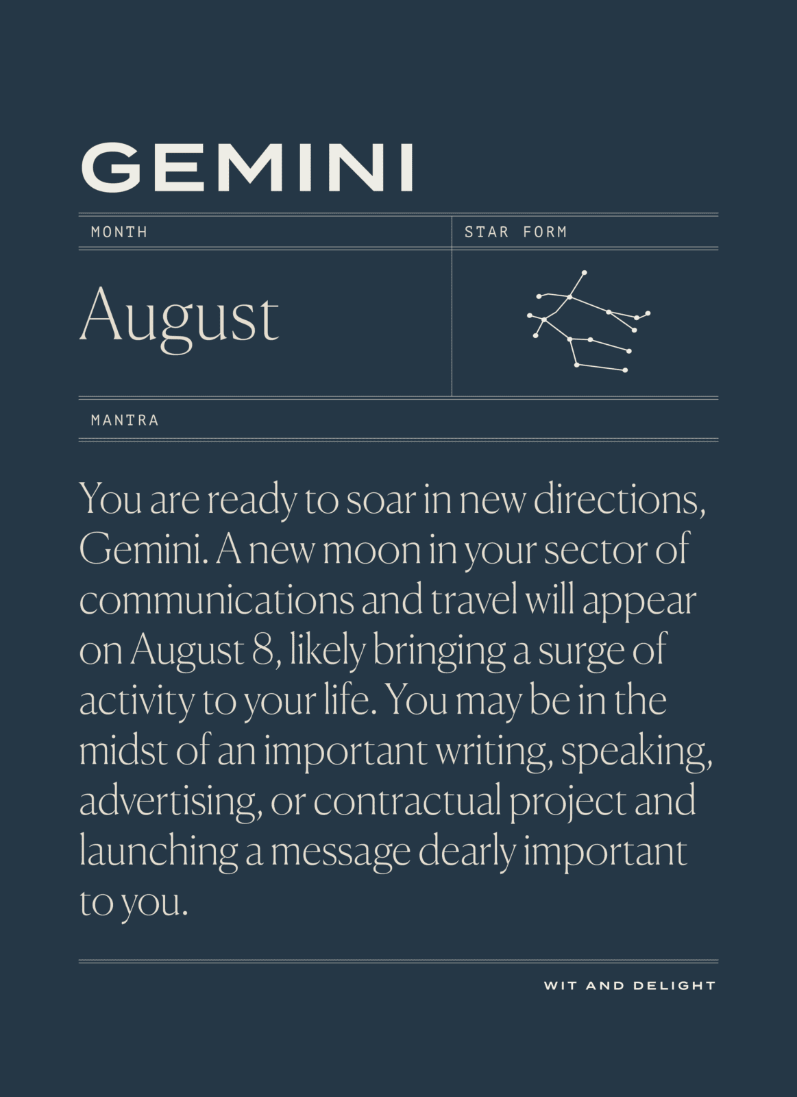 August 2021 Horoscopes: Wit & Delight