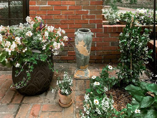Close up of front patio with container garden