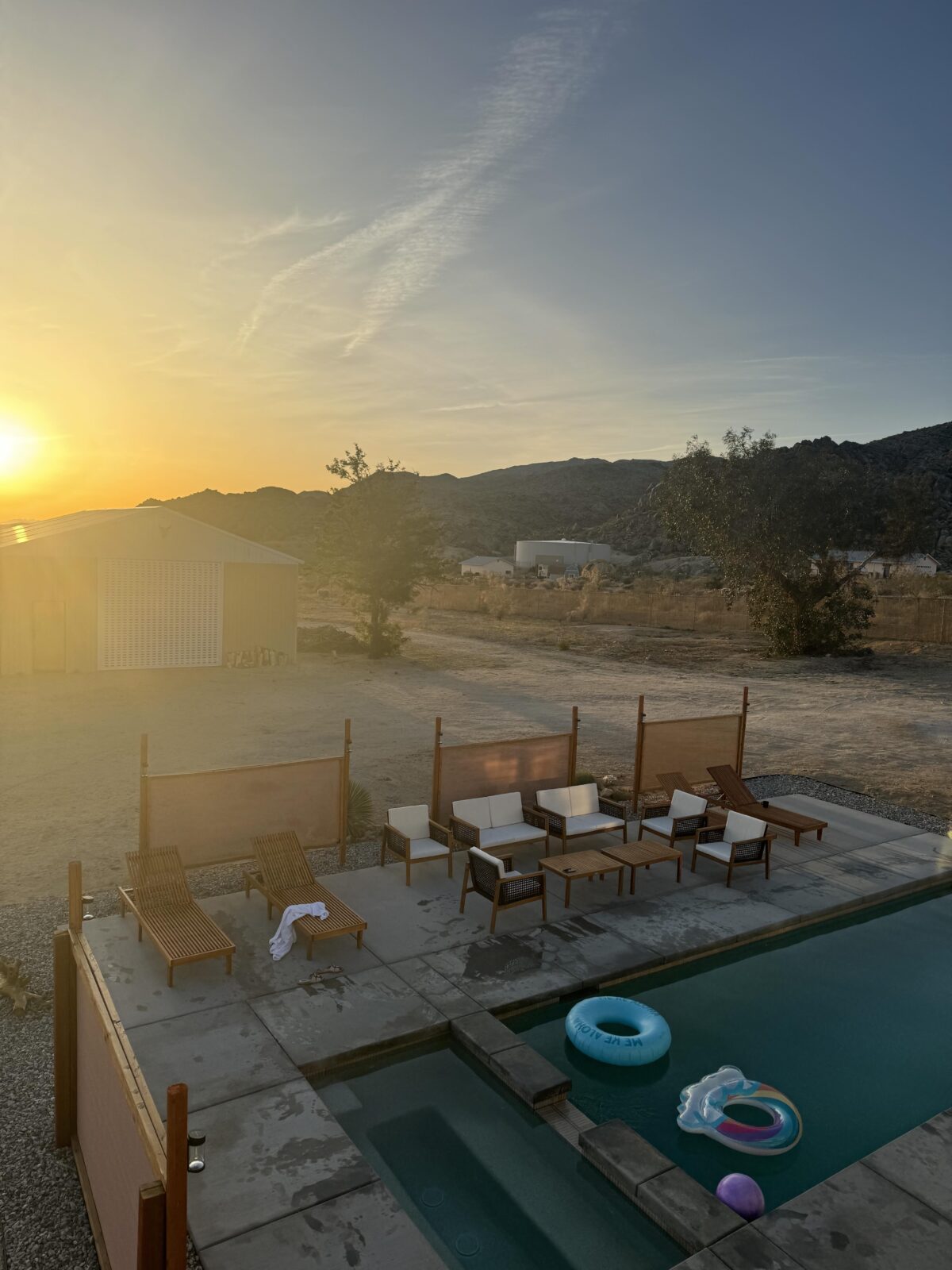 A pool in Joshua Tree at sunrise