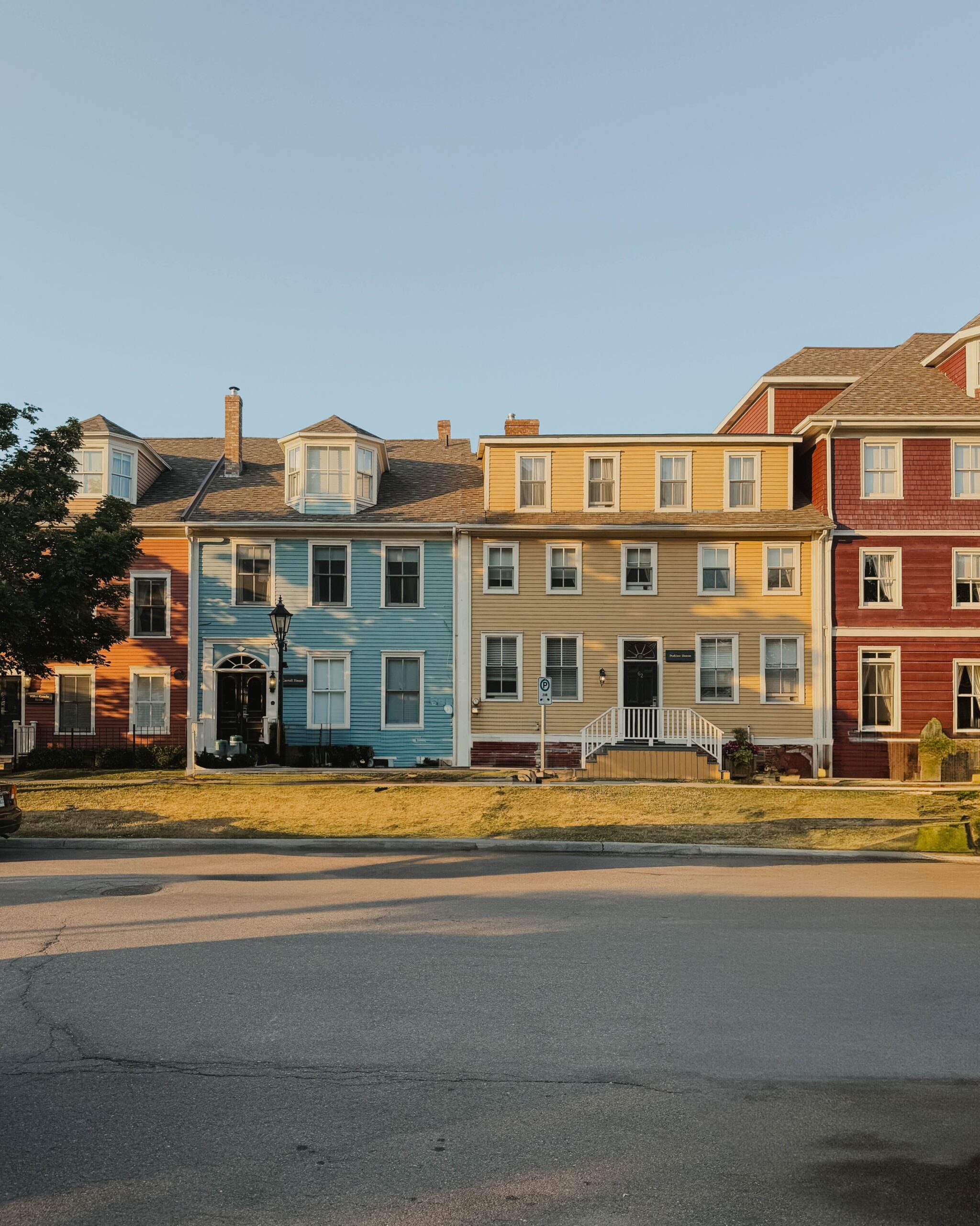 Red, yellow, and blue colorful houses on Prince Edward Island