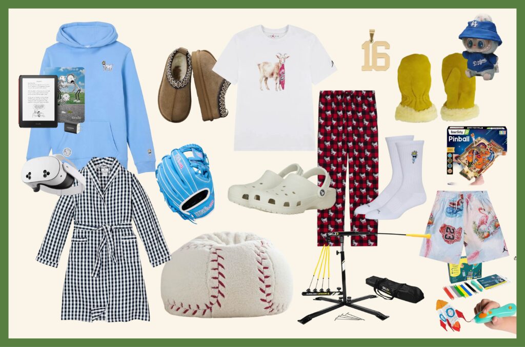 A collage featuring holiday gifts for boys